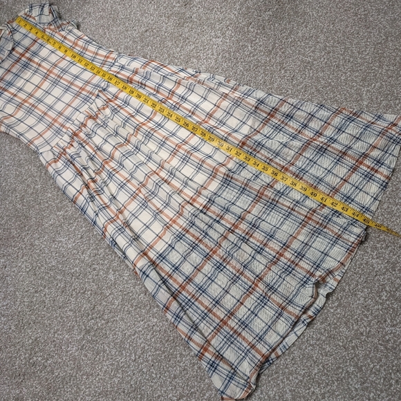 AUW sheer lined cream and rust plaid fit and flare midi dress - Picture 16 of 16